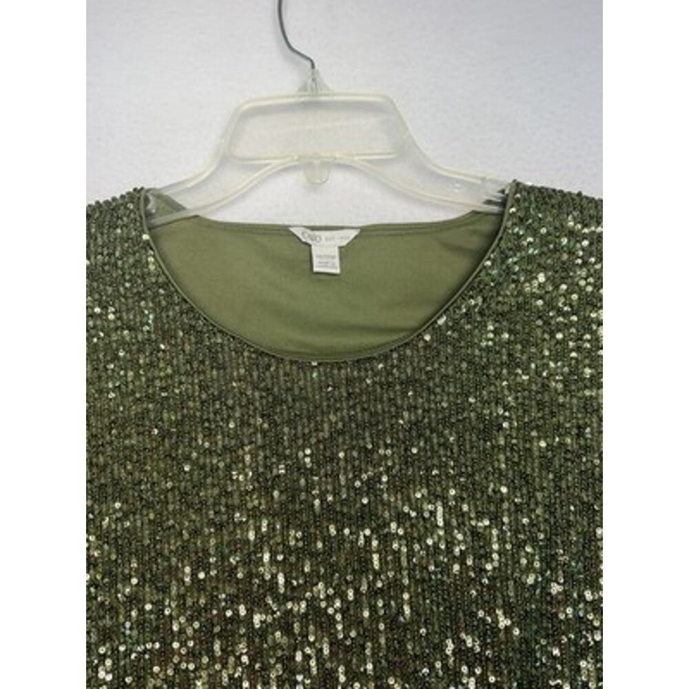 Womens Cato‘S Green Sequin Short Sleeved Party Blouse 14/16 Holiday Glamour ￼ - Picture 4 of 12